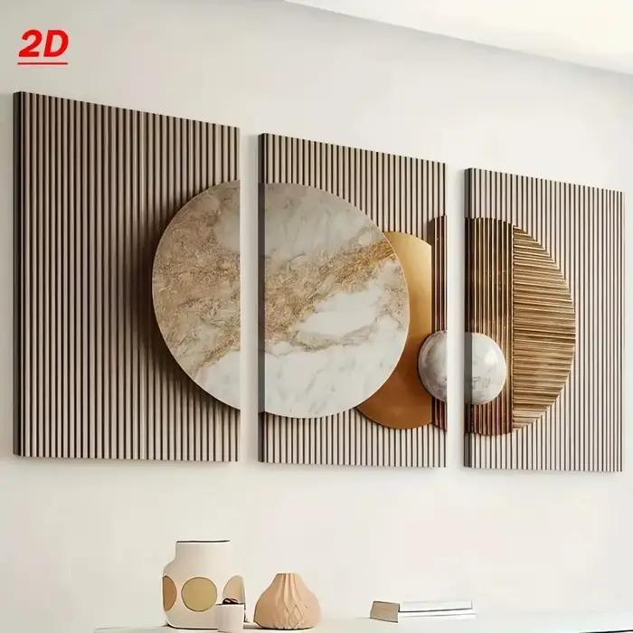 Lot de 3 tableaux modernes abstraits imprimés 2D/plats sur toile