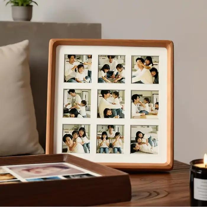 Cadre photo en bois premium à 9 compartiments