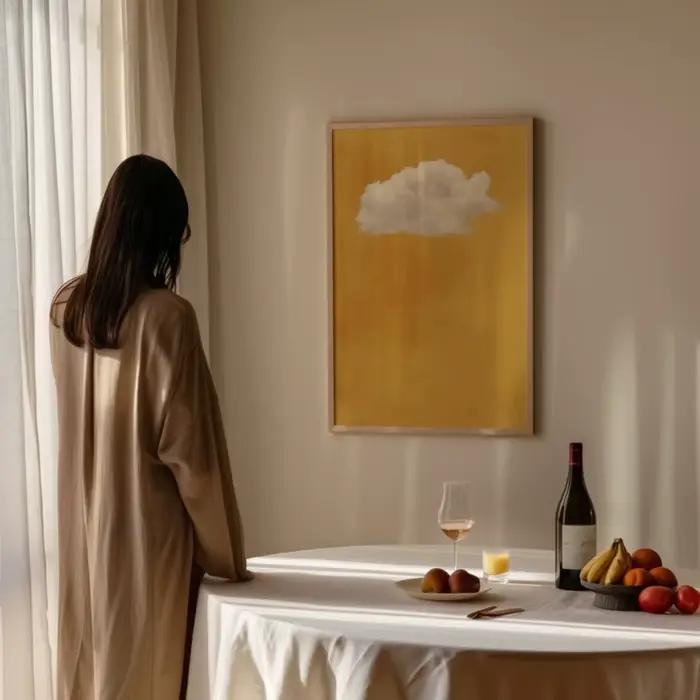 Impression d'art mural de nuage jaune sans cadre