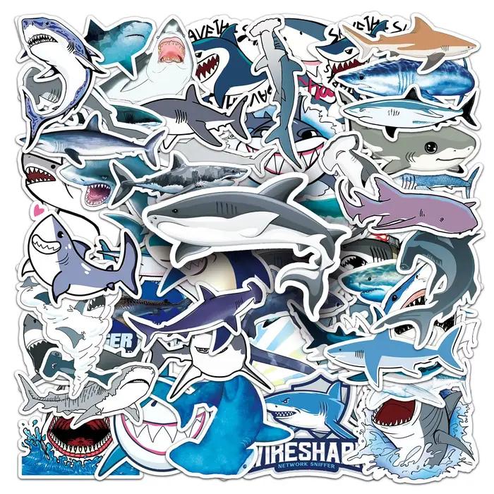 50 pièces autocollants requin dessin animé animaux de mer féroces Graffiti décoration bricolage valise jouets réfrigérateur ordinateur portable tasse d'eau guitare décalcomanies