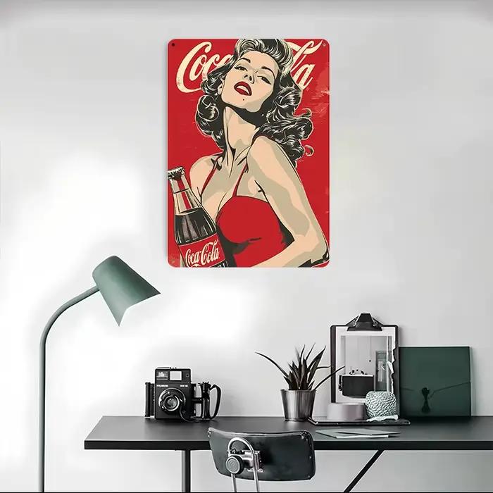 Affiche métallique rétro Coca-Cola Pin-Up Girl