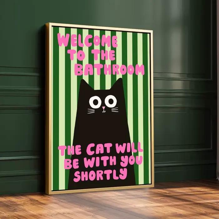 1 pièce d'impression de chat noir de salle de bains sans cadre