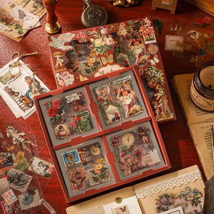 100 autocollants vintage en boîte