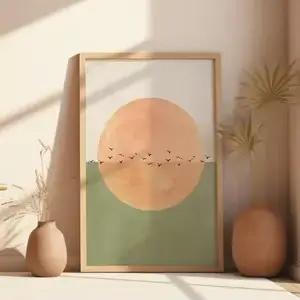 Toile imprimée de paysage de soleil et d'oiseau ascendant japonais