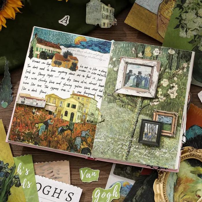 Livre d'autocollants Washi esthétiques Van Gogh Impression, 50 pièces, fournitures d'art classique pour la décoration de carnets et albums