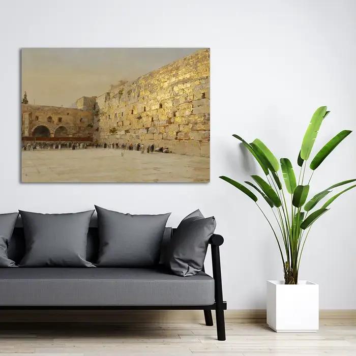 Peinture murale grand format de luxe - Tableaux personnalisables Prière juive sur les murs de Jérusalem Feuille d'or Judaïsme Israël Art sur toile