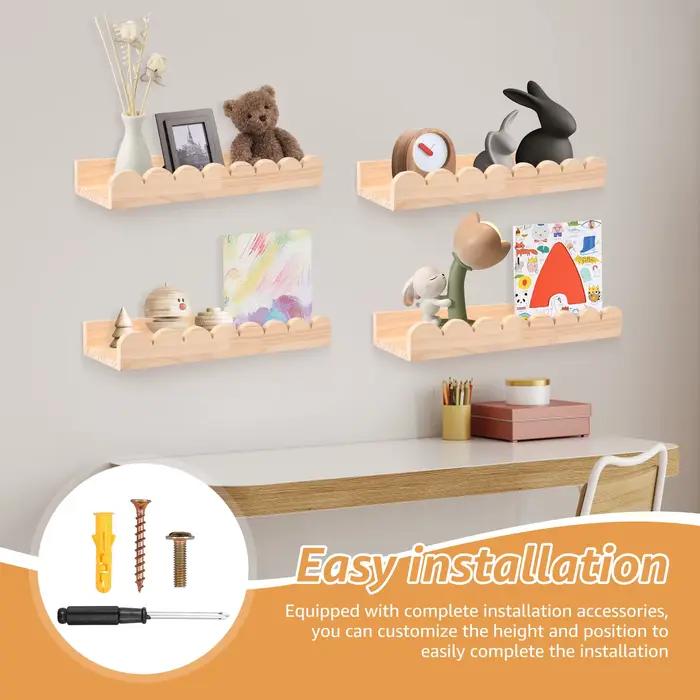 Étagère de rangement murale en bois festonné, 3/4 pièces, forte charge, étagère murale flottante en bois avec crochet, présentoir décoratif