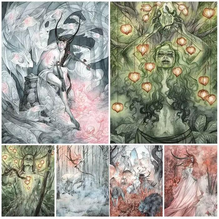 Toile d'art mural abstrait avec les elfes de la Jungle et la forêt magique