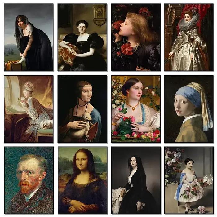 Affiche de Portrait de figurine célèbre Vintage Van Gogh Mona Lisa