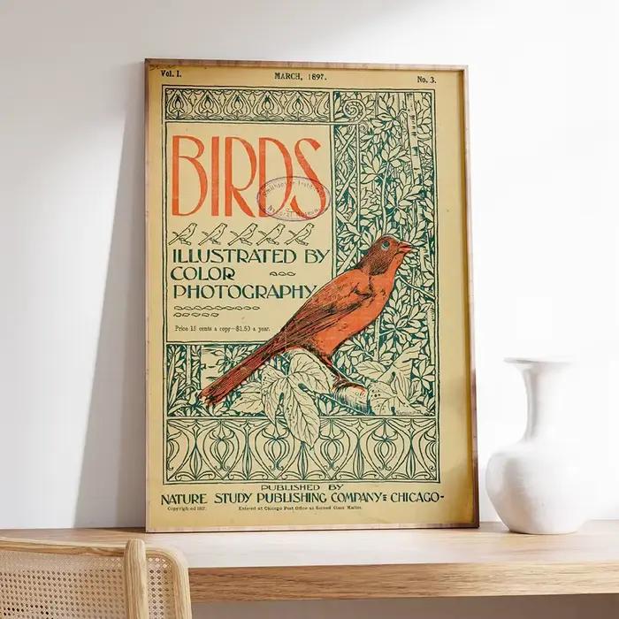 Affiche d'art d'oiseau Vintage imprimée