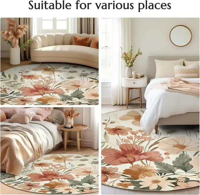 Tapis rond à fleurs colorées Mandala