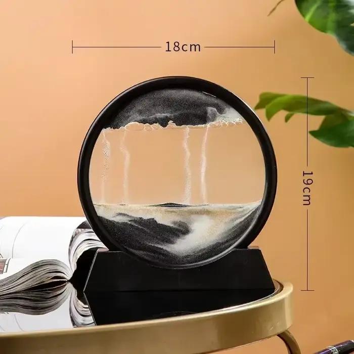 Sablier 3D sables mouvants rond verre mer profonde paysage de sable mobile