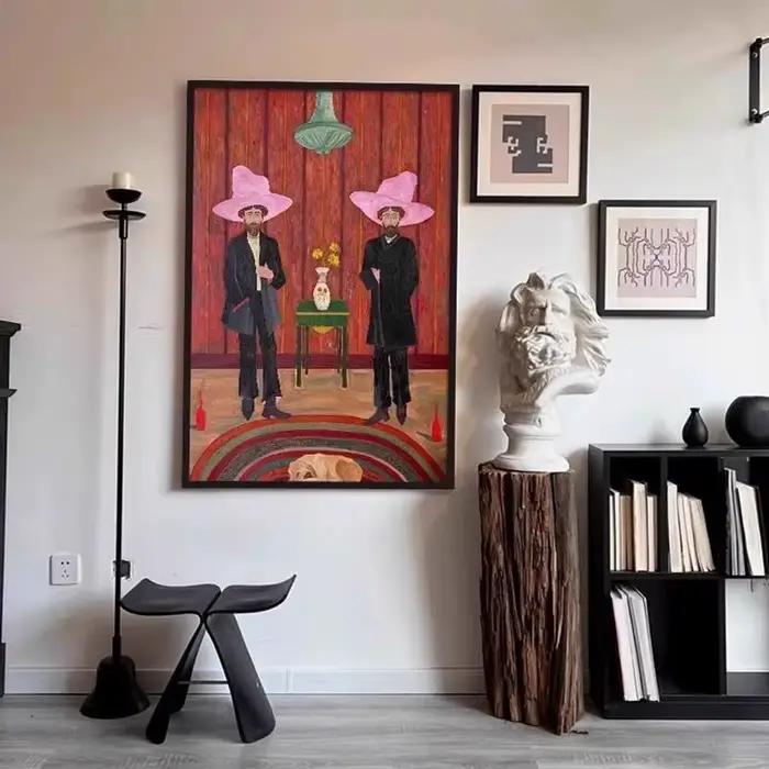 Peinture sur toile sans cadre de style rétro français, avec une touche haut de gamme, idéale pour la décoration de couloirs de restaurant, cadeau de vacances