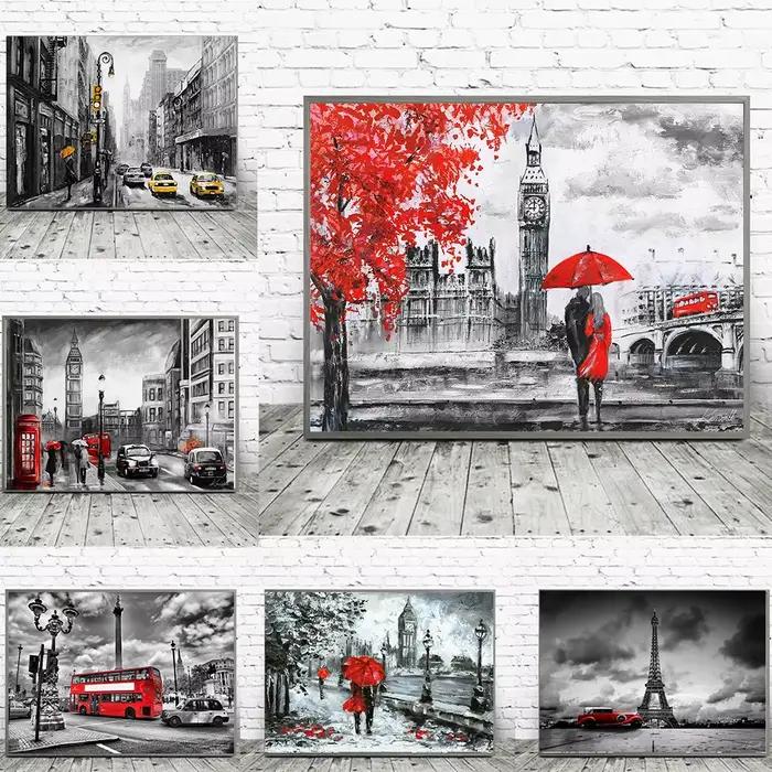 Paris Couples marche paysage toile Art peinture ville moderne abstraite tour Eiffel aquarelle Graffiti affiche mur décor à la maison