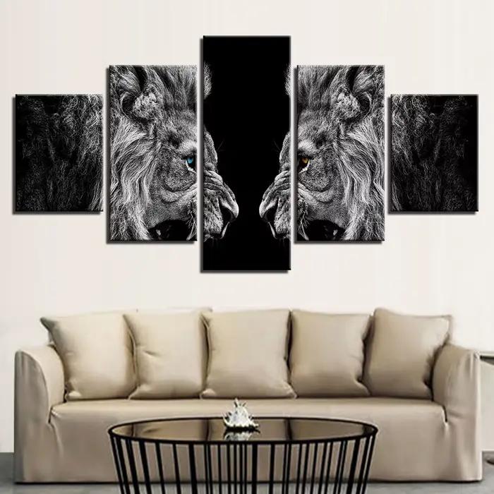 Affiches en toile modulaires sans cadre, peinture d'impression HD, art mural, salon, décoration d'intérieur, noir et blanc, 5 panneaux