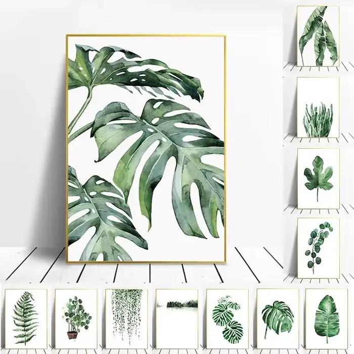 Plante tropicale feuilles vertes nordiques affiche toile décoration de la maison image scandinave moderne mur Art