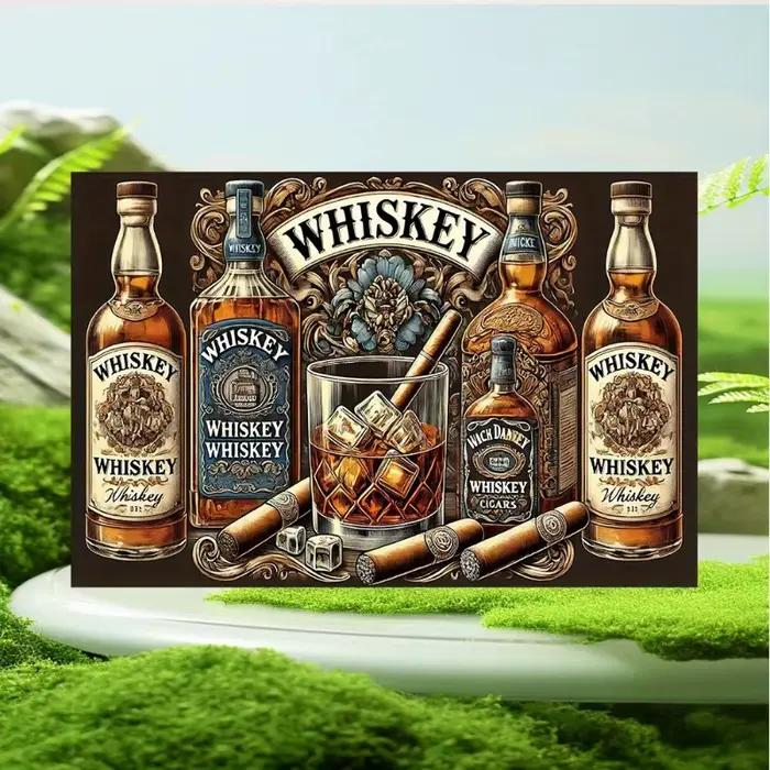 Panneau métallique d'avertissement rétro «tableau à cigares au vin au whisky», décor de cadre orné avec bouteilles et cigares, idéal pour Bar/cuave d'homme