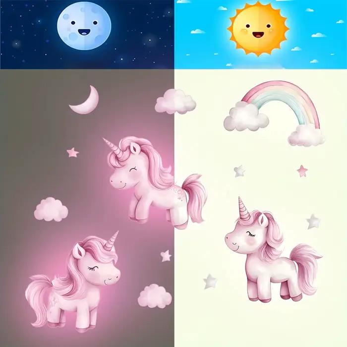 Autocollant mural lumineux étoiles licorne