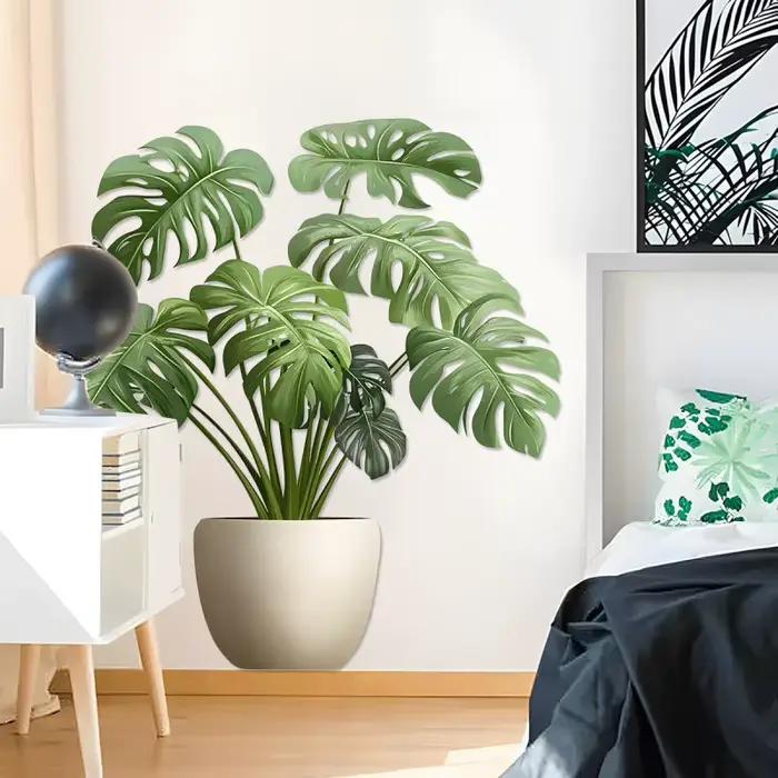 Autocollant mural 3D en vinyle, Pot de plante verte, décoratif pour bureau, salle de bains, salon, décoration de la maison, papier peint imperméable