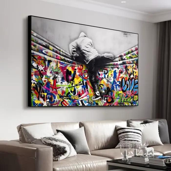 Pop Rue Graffiti Mur Art Banksy Garçon Fille Dans L'amour HD Huile Sur Toile Affiches Et Impressions Pour Salon Chambre Décor