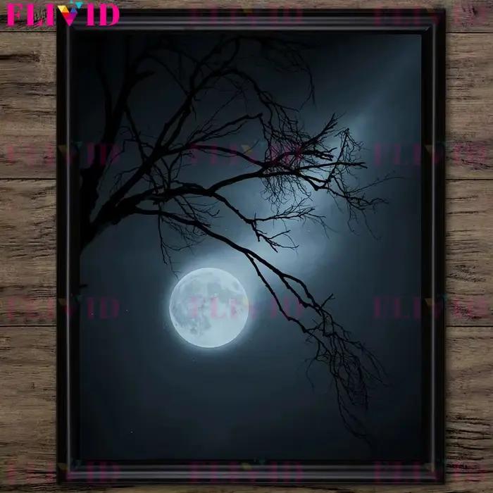 Toile d'Art Mural Vintage avec Bois et Lacs Eeries la Nuit