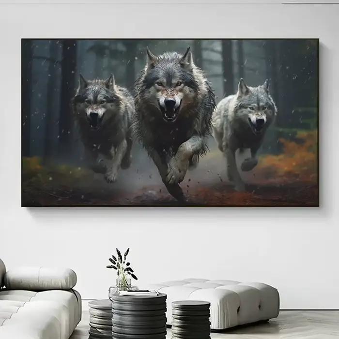 Affiche murale sur toile avec loup en cours d'exécution hurlant quelque part