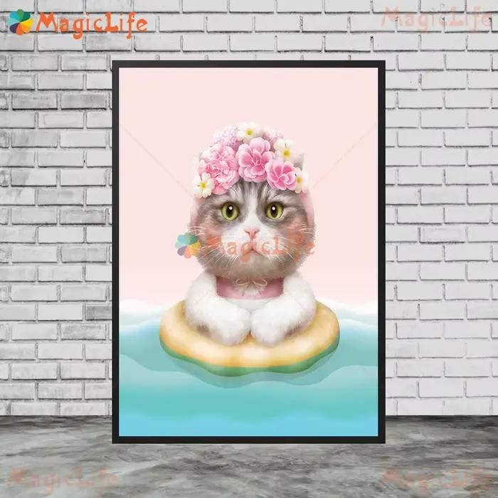Toile d'art mural de dessin animé chat fille