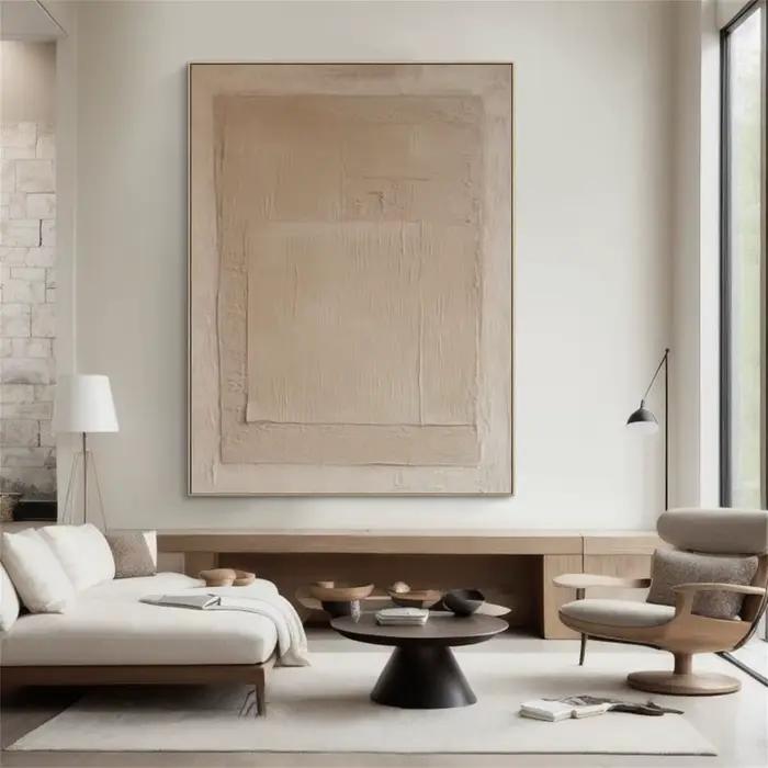 Grande peinture abstraite beige faite à la main de Bergame