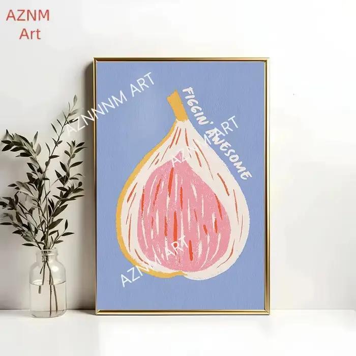 Pâtes Croissant café à la mode manger rose cerise citron figue citation affiche toile peinture impression mur pour cuisine décor Cuadros