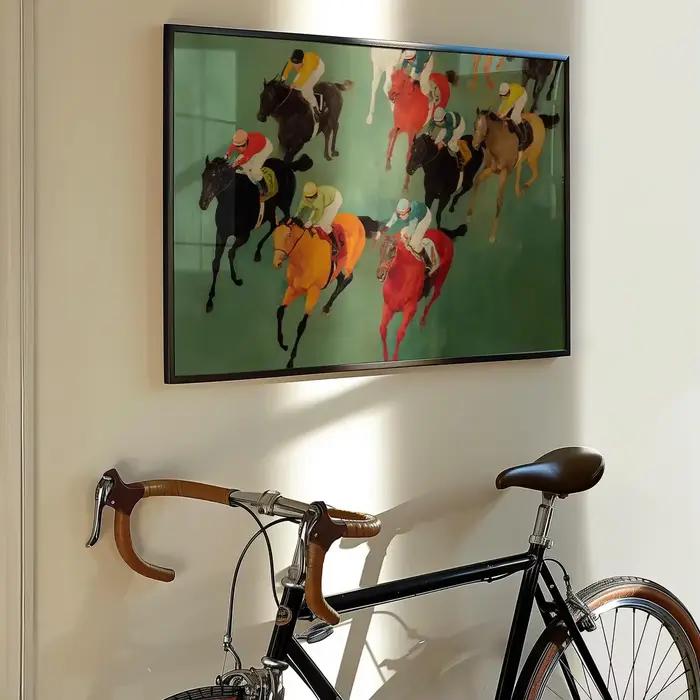 Art mural imprimable sur le thème des courses de chevaux vintage | Décoration d'intérieur équestre moderne | Téléchargement numérique Colorful Jockeys | Impression d'art éclatante