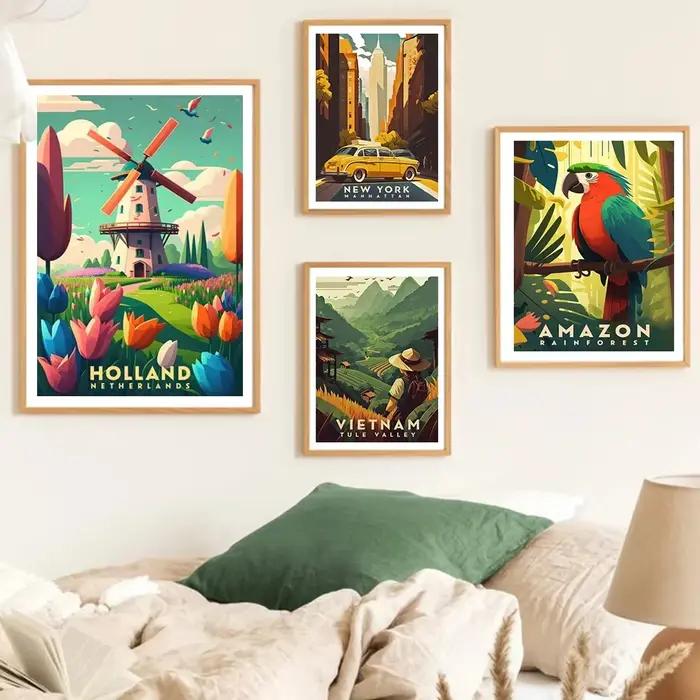 Affiches imprimées de villes de voyage mondiales