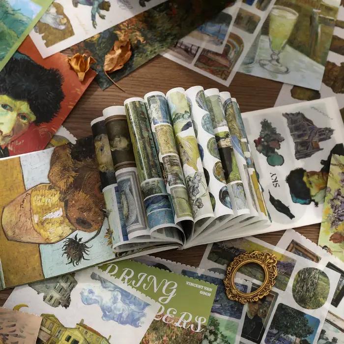Livre d'autocollants Washi esthétiques Van Gogh Impression, 50 pièces, fournitures d'art classique pour la décoration de carnets et albums