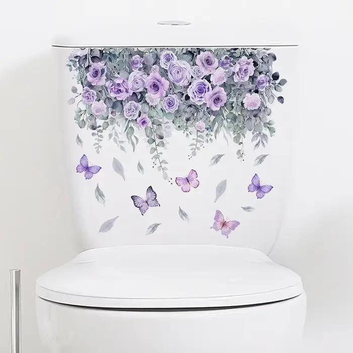 Autocollant mural plante fleur papillon, décor de salle de bains, toilettes, salon, armoire, décoration de la maison, autocollants d'embellissement, Mura auto-adhésif