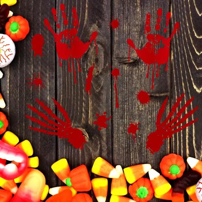 Autocollant mural avec empreinte de sang pour Halloween