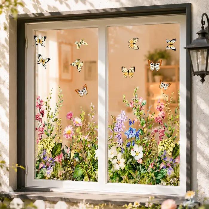 Autocollant de fenêtre décoratif floral pour porte vitrée