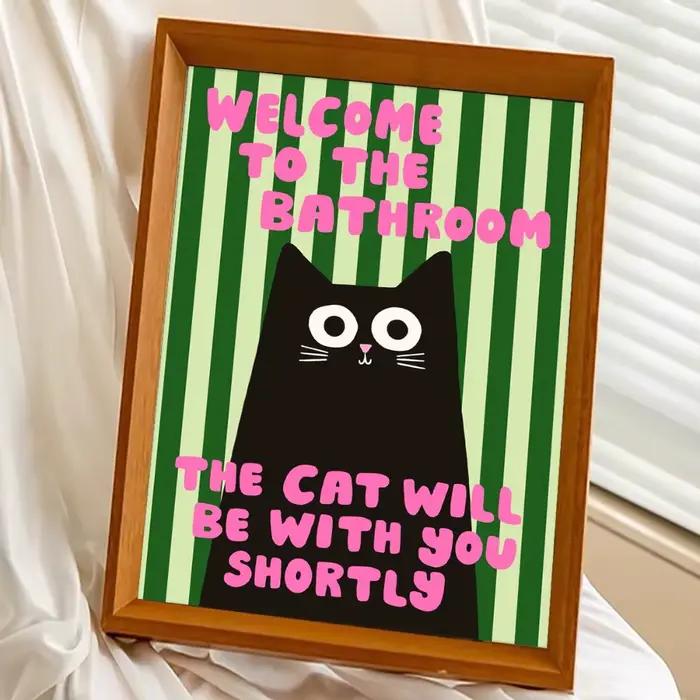 1 pièce d'impression de chat noir de salle de bains sans cadre