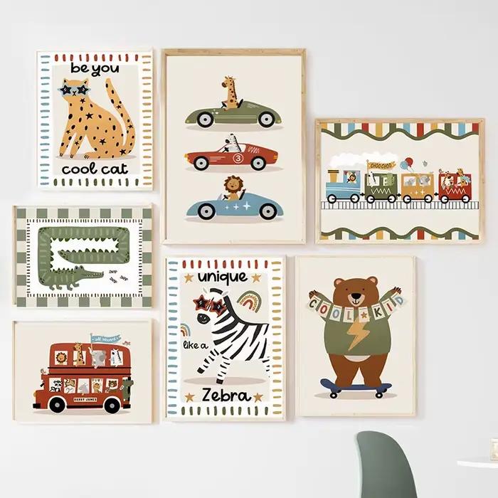 Toile d'art mural avec animaux de dessin animé amusants