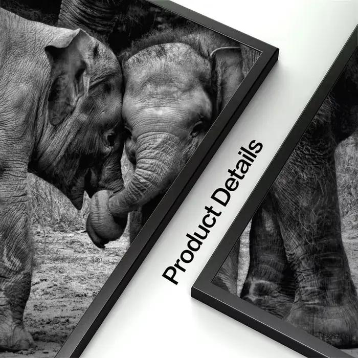 Peinture sur toile d'éléphants d'animaux noirs et blancs