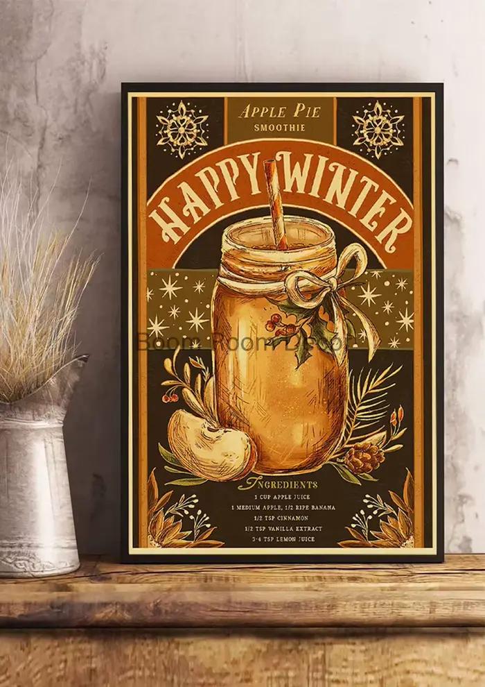 Affiches rétro de dessert de cacao de Noël, art vivant vintage, image de toile, cadeaux de décoration de bureau, peinture de décoration à la maison, 73