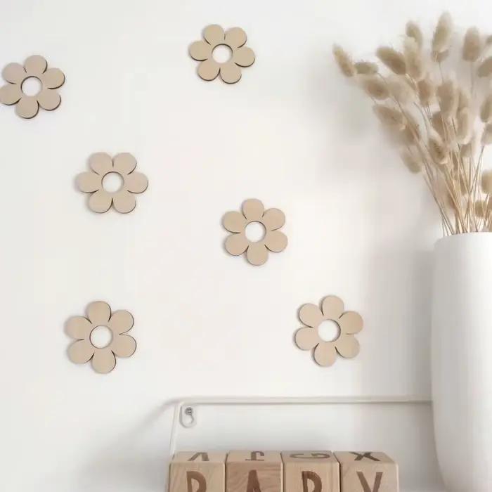 Autocollants muraux créatifs fleurs auto-adhésifs en bois