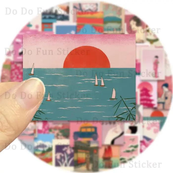 Autocollants d'art esthétique japonais rétro rose
