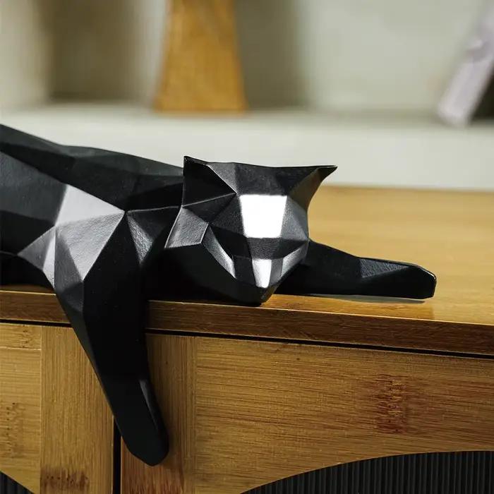 Statue de chat noir et blanc - Figurine décorative géométrique moderne pour la maison