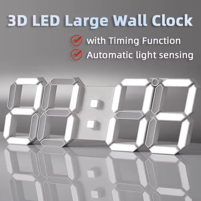 Grande horloge murale LED 3D avec télécommande
