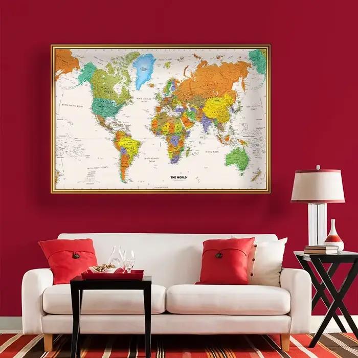 Affiche de carte du monde 150x100cm, Non tissée, sans odeur, vue aérienne, tableau d'art mural sans cadre pour fournitures scolaires, décoration de salle, cadeau