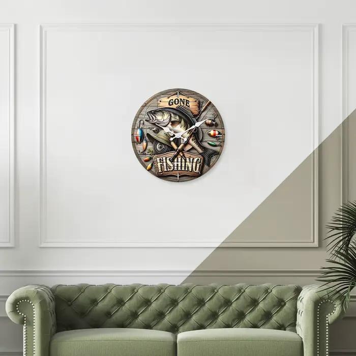 Modèle d'équipement de pêche personnalisé Horloge murale en bois Salon Chambre Cuisine Décoration de la maison