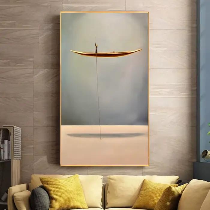 Peinture sur toile abstraite de bateau doré