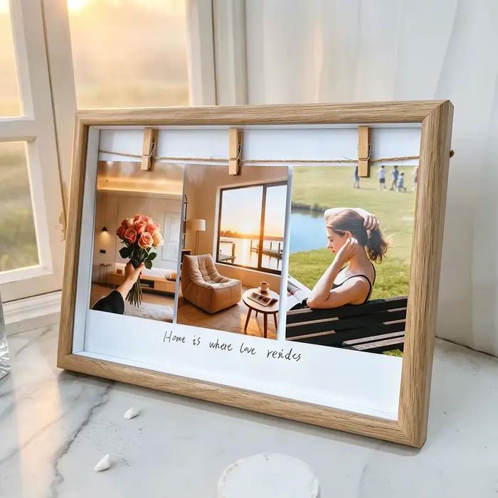 Cadre photo en bois avec 3 pinces