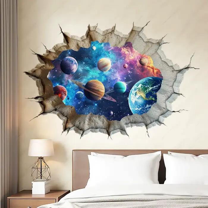 Autocollant mural de planète spatiale à trous de dessin animé