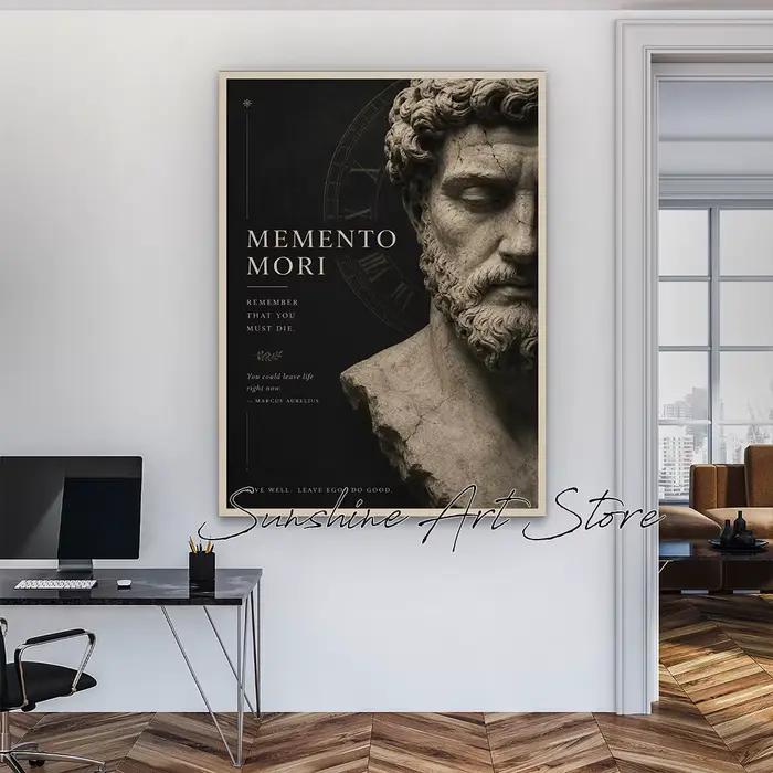 Affiche Murale Esthétique Romaine Antique « Memento Mori » – Art Stoïcien, Peinture sur Toile Inspirée par Marcus Aurelius, Décoration Murale Philosophique