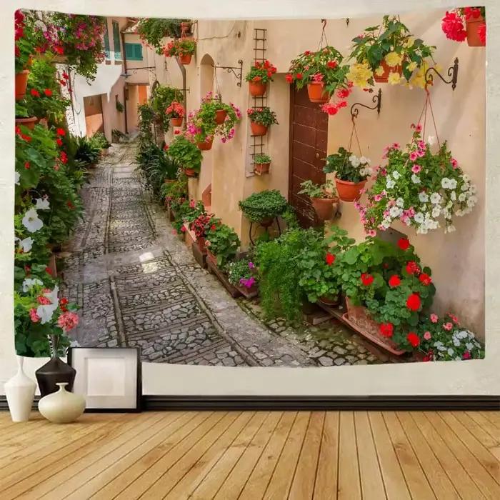 Bohème maison décoration murale salon Art tissu suspendu grand tapisserie imprimée rétro ville jardin paysage tenture